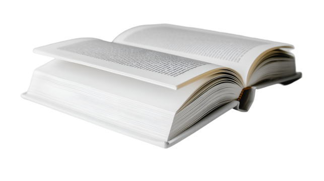 Open Book Pages Minimalist White Background, Literature and Education Themes, isolated on transparent background.