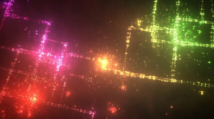 Obraz premium Abstract Glowing Grid Network Of Light And Color