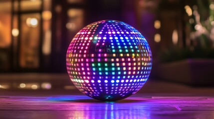 Fototapeta premium Colorful LED Sphere Illuminates Dim Surroundings with Vibrant Light