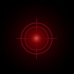 Neon red aim icon template. Glowing neon target sign, outline crosshair silhouette