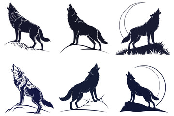 wolf howling silhouette vector on white background