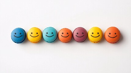 Colorful macarons with smiling faces