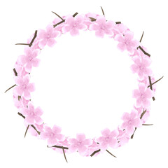 水彩画風 桜の花の丸フレーム