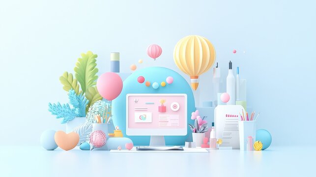 3D modern illustration of a diverse workplace, employees of different backgrounds collaborating at a meeting table, minimal gradient design, professional stock