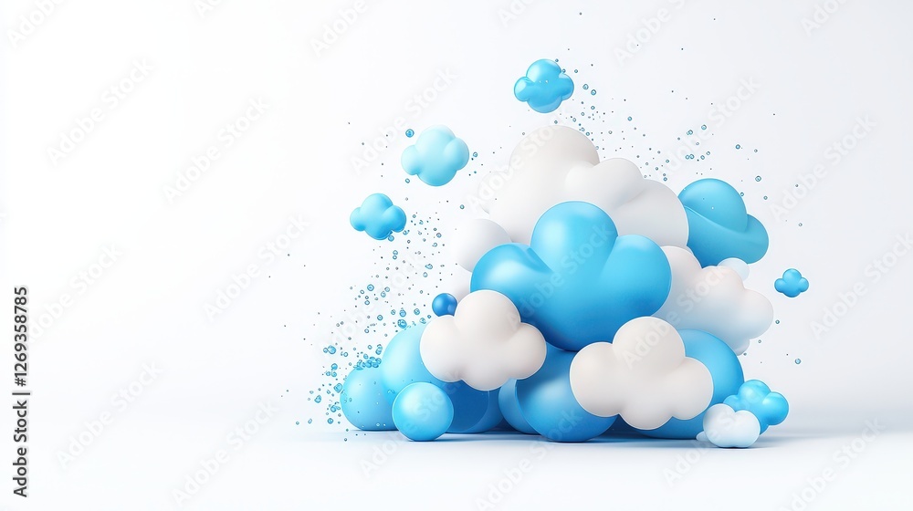 Poster a 3d abstract icon representing ai cloud services and cloud computing, designed with supercomputer i