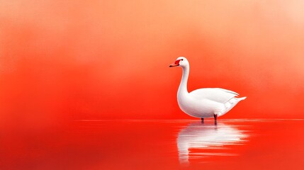 Fototapeta premium Elegant White Swan on Red Background