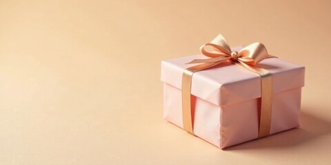 A delicately wrapped pink gift box with a golden ribbon bow sits on a pale background, symbolizing a thoughtful present and a moment of celebration.