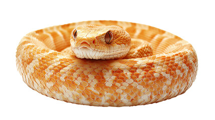Obraz premium Light Brown Coiled Snake Isolated on White – Wildlife, Education, and Design Use
