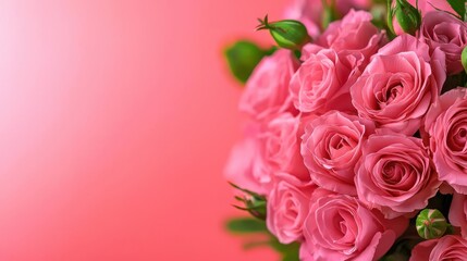 Beautiful pink roses bouquet on a soft pink background.