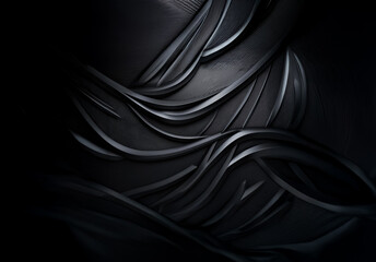 Fototapeta premium Dark, abstract background featuring smooth, flowing, curved lines creating a sense of depth and texture. The monochromatic image uses light and shadow to define the shapes.