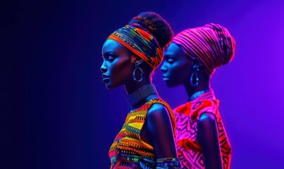 Fototapeta premium Futuristic Ethnic Fashion with LED and Holographic Accents