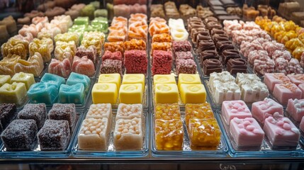 Delightful assortment of colorful candies sweet treats gummy jelly candy sweets dessert sugar confectionery colorful vibrant assorted variety