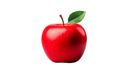 Ripe red apple with glossy surface and fresh green leaf ready for a healthy snack or dessert option for any meal