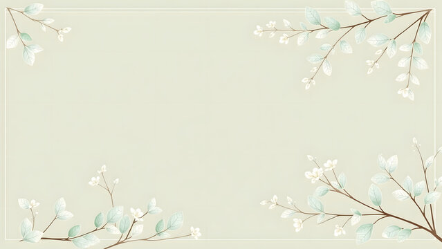 Minimalist Sage Green Border with Eucalyptus Leaves and White Blossoms for Invitations & Certificates