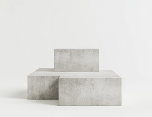 Concrete display podiums on white background