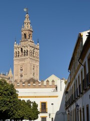 La Giralda, the historic bell tower of Seville Cathedral, originally built in 12th century as a minaret for the Great Mosque during the Almohad dynasty, Andalusia, Spain. 