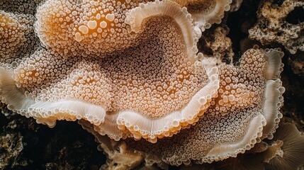 Closeup of a stunning coral with abundant white and brown tentacles vibrantly displayed