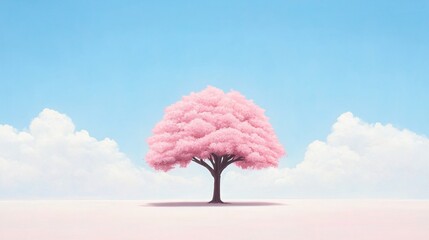 Pink Blossom Tree Against Blue Sky