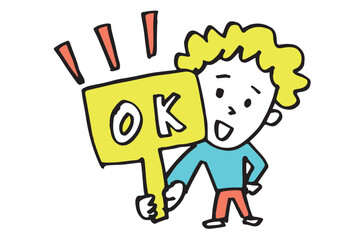 OKサインを出すポップな男性の手描きイラスト