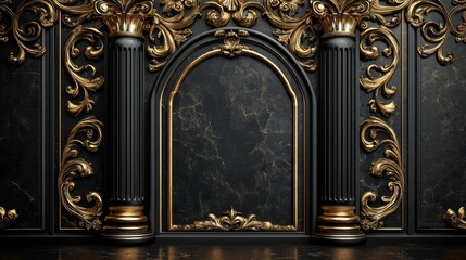 Elegant black and gold podium luxurious interior marble stage display presentation