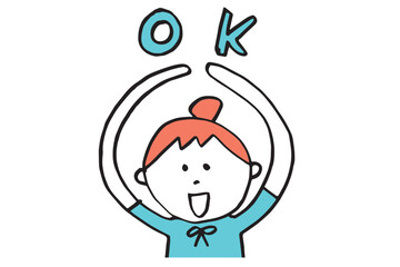 OKサインを出すかわいい女性の手描きイラスト