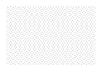 Metal wire fence. Chain-link fence fragment with metallic pillars. Secured territory, protected area or prison fencing. Wire grid construction