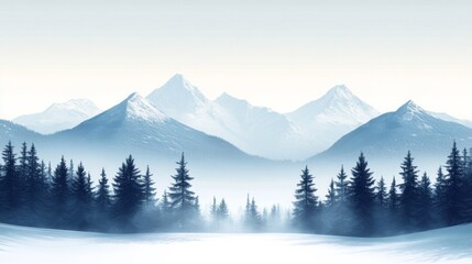 Fototapeta premium Serene winter wonderland snow capped peaks tranquil scene