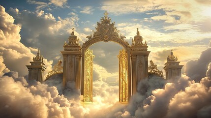 Golden Gate city to heaven in the sky with cloud background