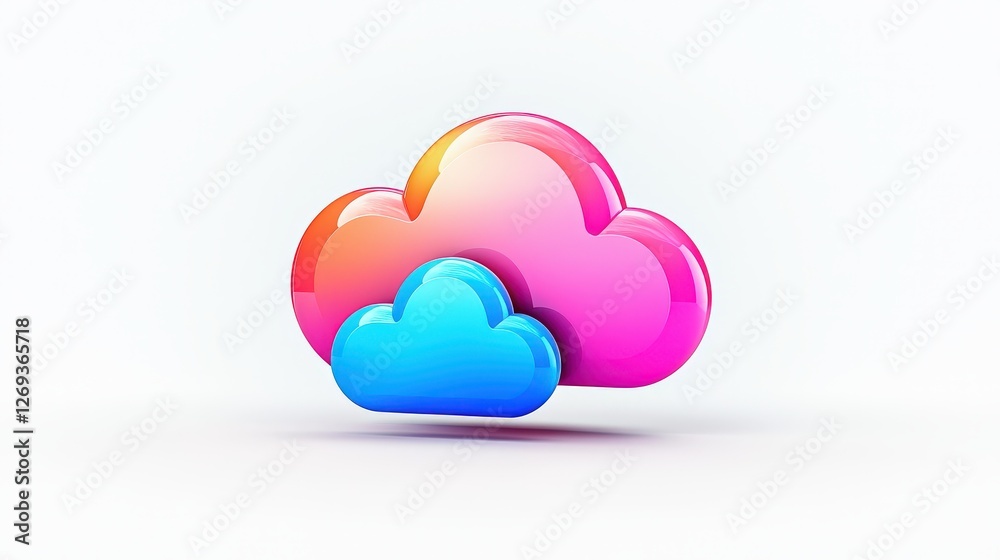 Poster a modern 3d ai cloud service icon, representing cloud computing and supercomputers, designed with a 