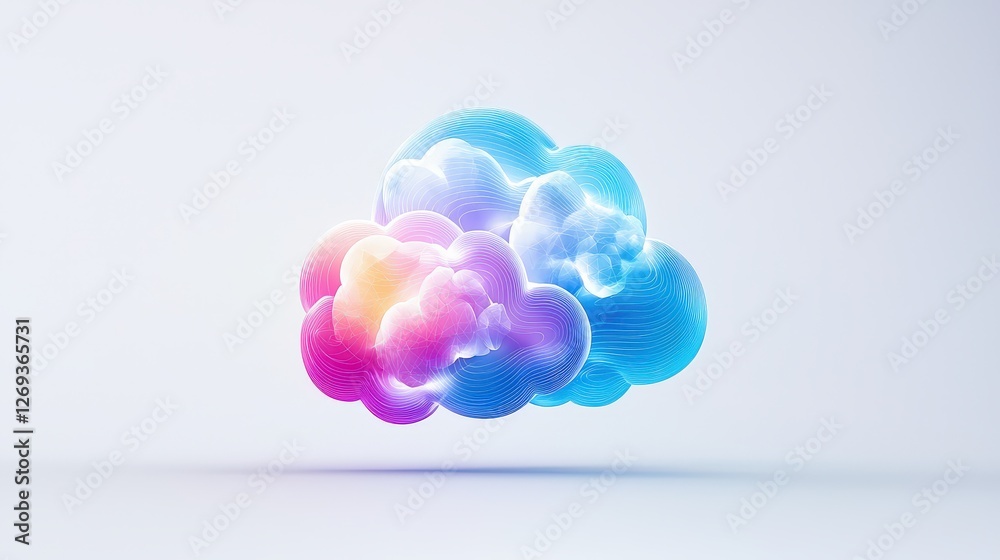 Poster a modern 3d ai cloud service icon, representing cloud computing and supercomputers, designed with a 