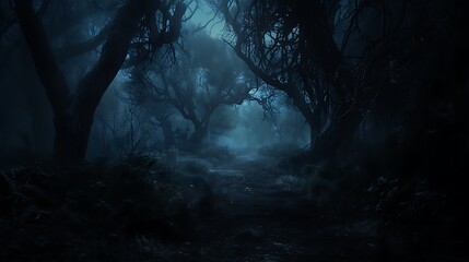 Dark Forest Path Mysterious Nighttime Scene