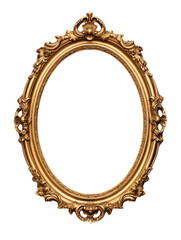 Ornate Gold Oval Mirror Frame on transparent background 
