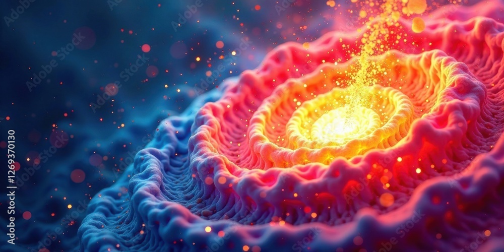 Poster abstract swirling cosmic nebula with vibrant colors and glowing particles