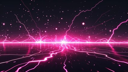 Abstract impact of deep plasma pink glowing lightning sparks effects anime on plain black background
