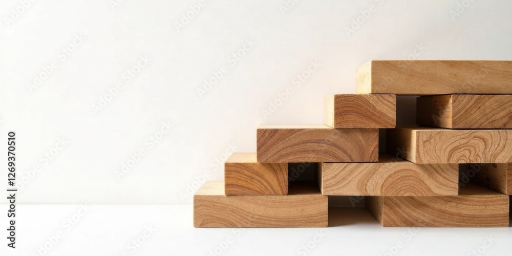 Leinwandbilder wooden blocks arranged in ascending order forming a step-like structure on a white surface