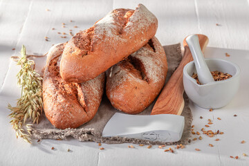 Multigrain lumberjack bread freshly baked at country.