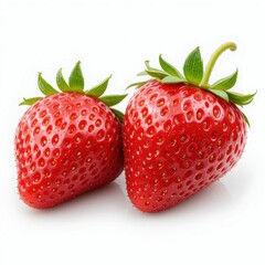 Fresh Red Strawberries with Green Leaves on White Background Ideal for Healthy Eating and Food Concept Designs