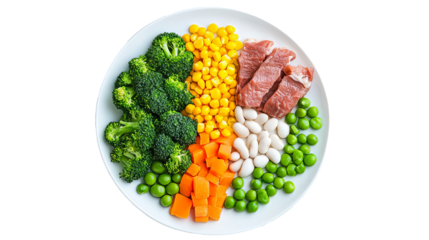 Healthy Mixed Plate with Broccoli, Green Beans, Meat, and Corn – Perfect for Food Blogs & Menus