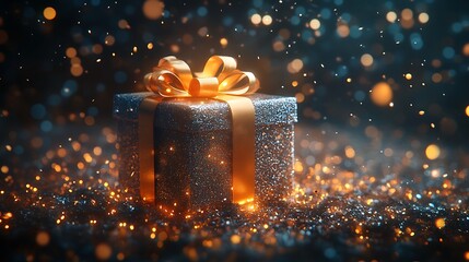 Sparkling celebration scene featuring an open present with a glowing voucher