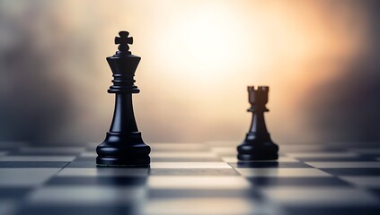 Strategic Dominance A chess king stands prominently on the board symbolizing leadership strategy and power in the game of business and life against a blurred focused background