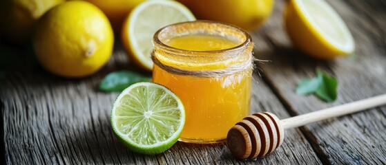 Experience a refreshing citrus drink made with honey and lime, beautifully presented in a rustic setting, perfect for showcasing vibrant flavors and summer vibes.