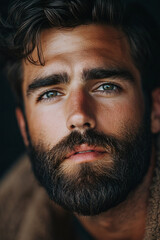 Obraz premium Profile pic portrait photo of a young handsome man with a beard 