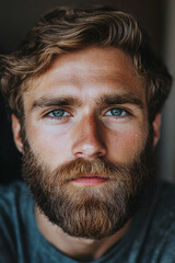 Obraz premium Profile pic portrait photo of a young handsome man with a beard 