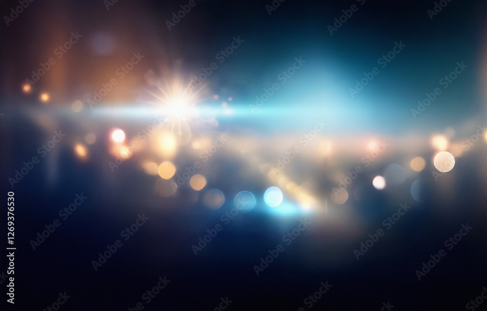 Aufkleber abstract blue and orange blurred background with bokeh lights.