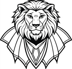 Simple majestic royal king ferocious angry wild lion  body, face, mascot logo, crown symbol, black and white symbol design elegant logo premium luxury brand identity icon silhouette vector image.