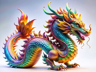 Fototapeta premium Whimsical Neon Dragon: Golden Glowing Fantasy Creature Stock Photo