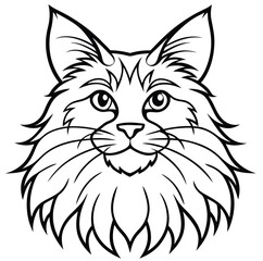 Adorable cute fluffy Maine Coon cat hand drawn icon cartoon character line art vector illustration outline image