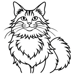 Adorable cute fluffy Maine Coon cat hand drawn icon cartoon character line art vector illustration outline image