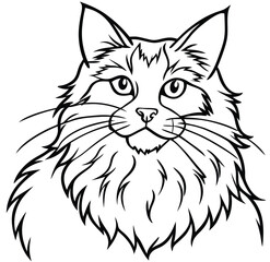 Adorable cute fluffy Maine Coon cat hand drawn icon cartoon character line art vector illustration outline image
