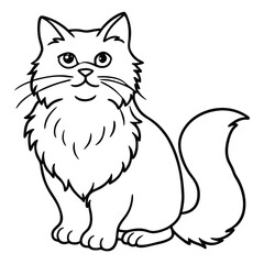 Adorable cute fluffy Maine Coon cat hand drawn icon cartoon character line art vector illustration outline image